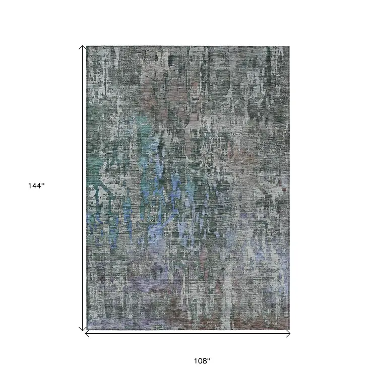 9' X 12' Fern Green Abstract Washable Indoor Outdoor Area Rug