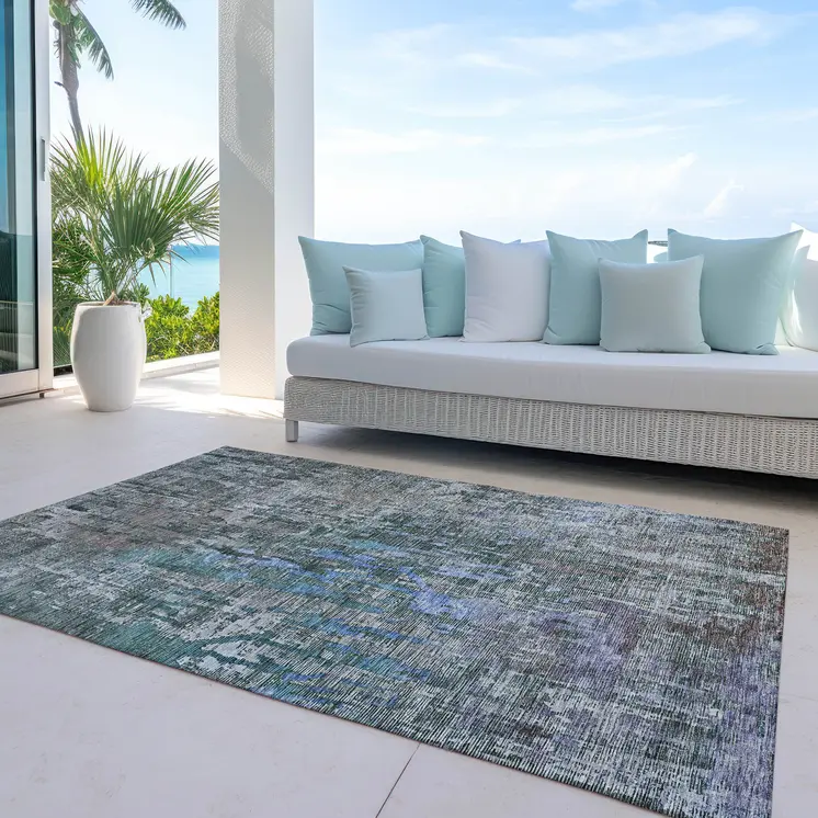 9' X 12' Fern Green Abstract Washable Indoor Outdoor Area Rug