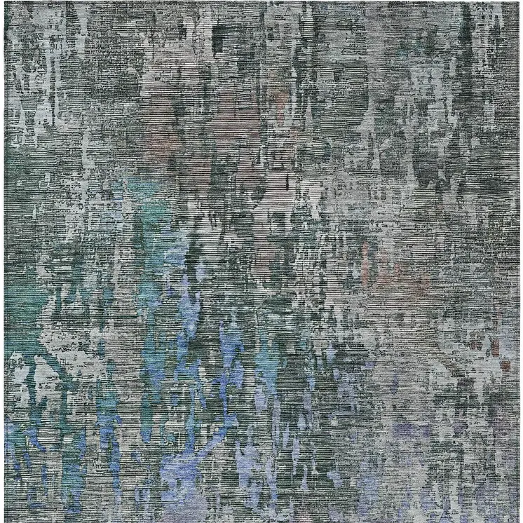 10' X 14' Fern Green Abstract Washable Indoor Outdoor Area Rug