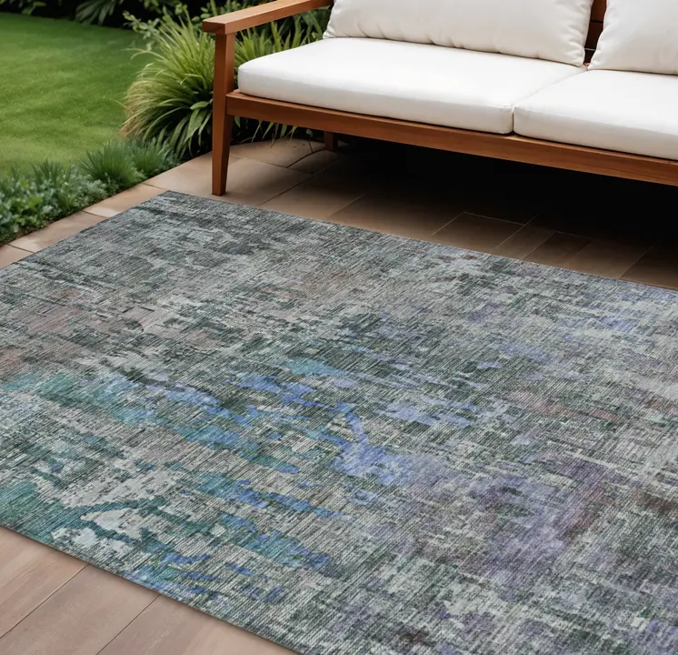 10' X 14' Fern Green Abstract Washable Indoor Outdoor Area Rug