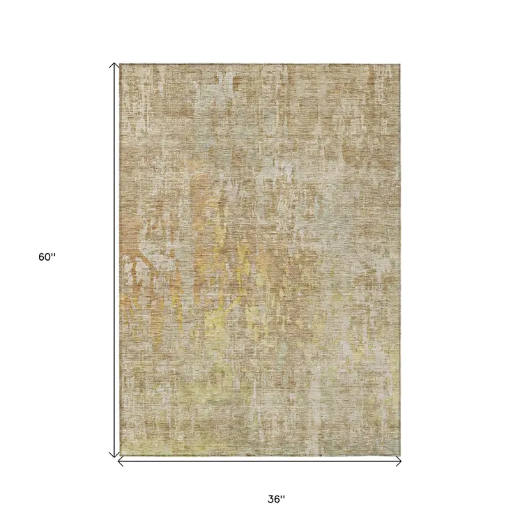3' X 5' Khaki Abstract Washable Indoor Outdoor Area Rug