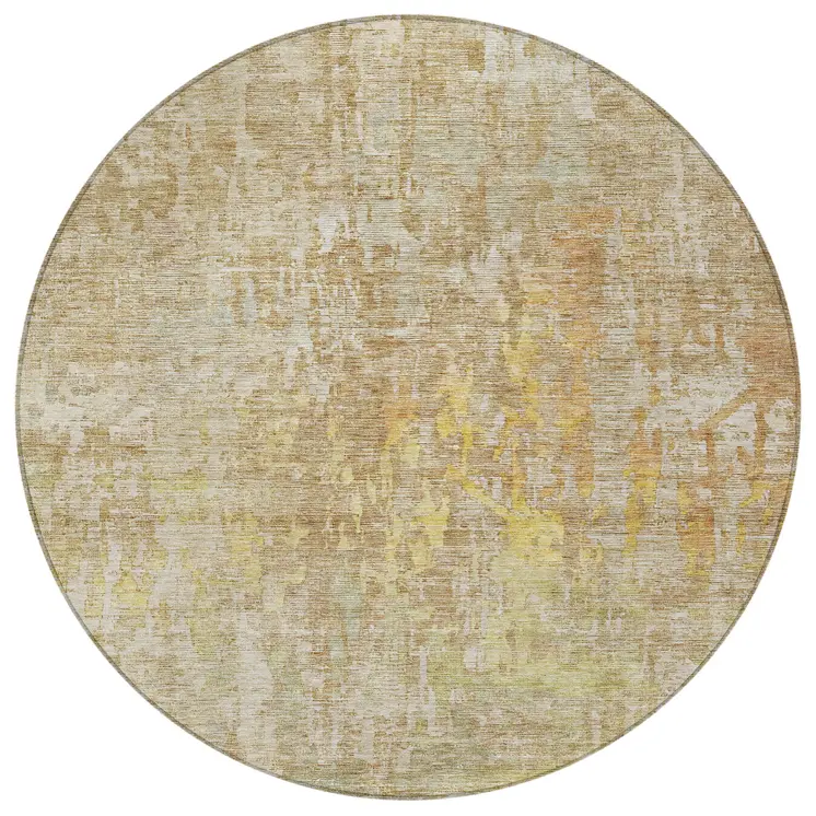 8' Khaki Round Abstract Washable Indoor Outdoor Area Rug