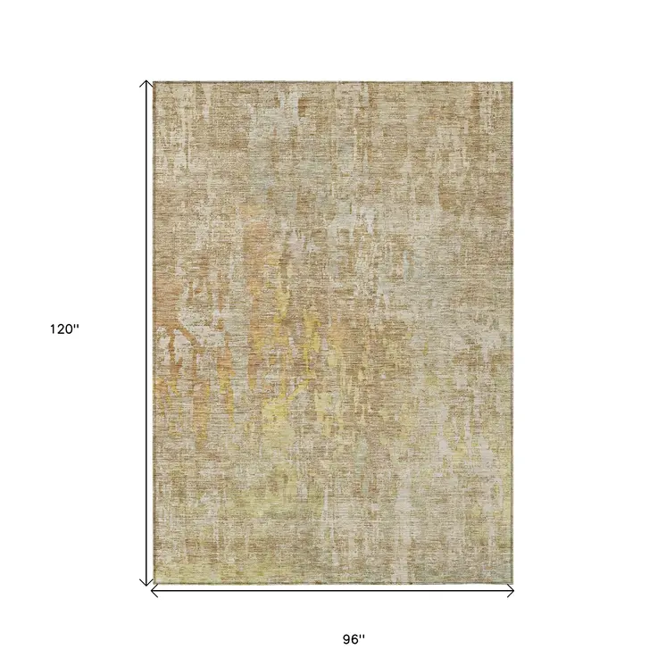 8' X 10' Khaki Abstract Washable Indoor Outdoor Area Rug