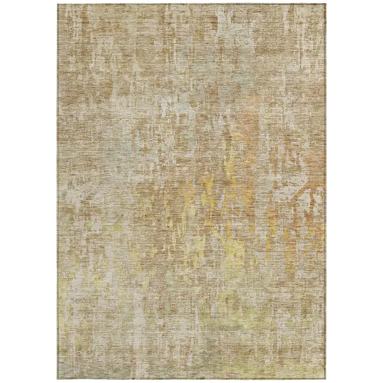 9' X 12' Khaki Abstract Washable Indoor Outdoor Area Rug
