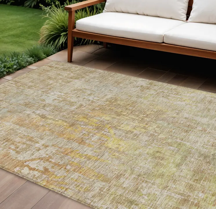 9' X 12' Khaki Abstract Washable Indoor Outdoor Area Rug