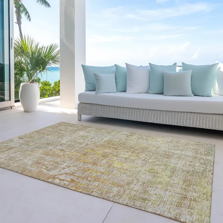 9' X 12' Khaki Abstract Washable Indoor Outdoor Area Rug