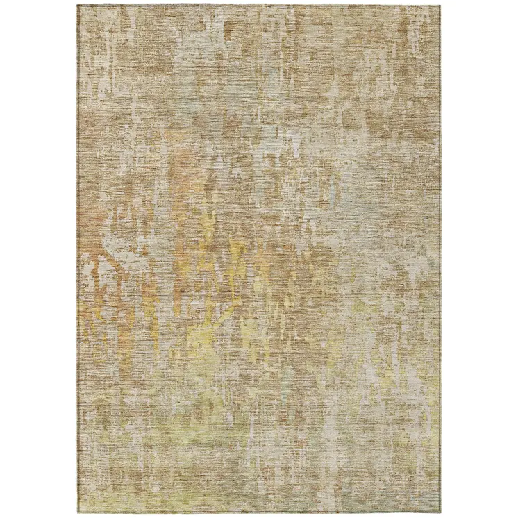 9' X 12' Khaki Abstract Washable Indoor Outdoor Area Rug