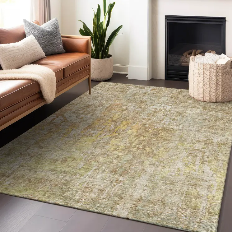 9' X 12' Khaki Abstract Washable Indoor Outdoor Area Rug
