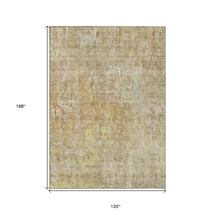 10' X 14' Khaki Abstract Washable Indoor Outdoor Area Rug
