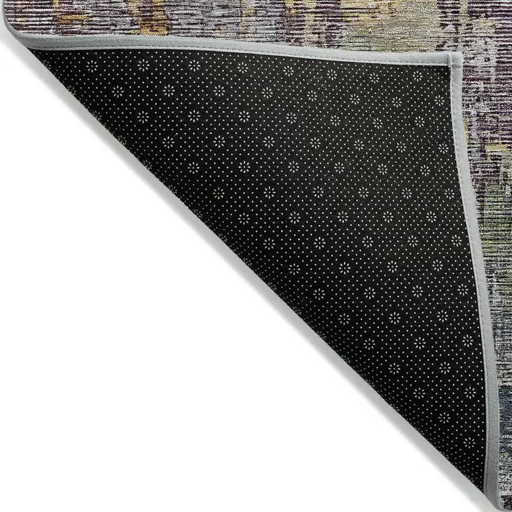 8' Pewter Round Abstract Washable Indoor Outdoor Area Rug