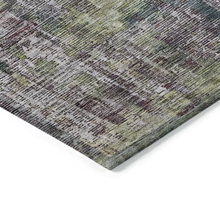 8' Pewter Round Abstract Washable Indoor Outdoor Area Rug