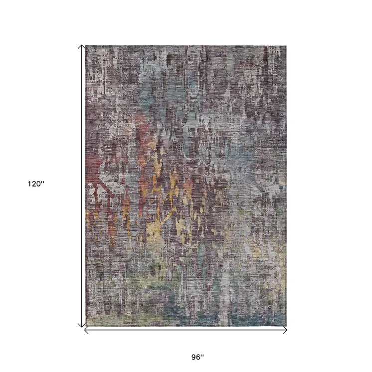 8' X 10' Pewter Abstract Washable Indoor Outdoor Area Rug