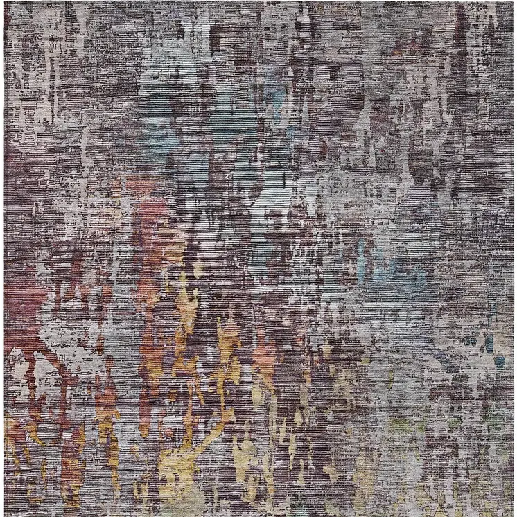 10' X 14' Pewter Abstract Washable Indoor Outdoor Area Rug