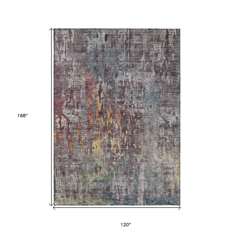 10' X 14' Pewter Abstract Washable Indoor Outdoor Area Rug
