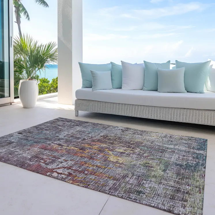 10' X 14' Pewter Abstract Washable Indoor Outdoor Area Rug