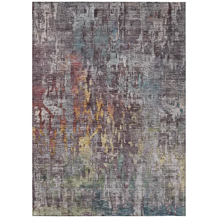 10' X 14' Pewter Abstract Washable Indoor Outdoor Area Rug