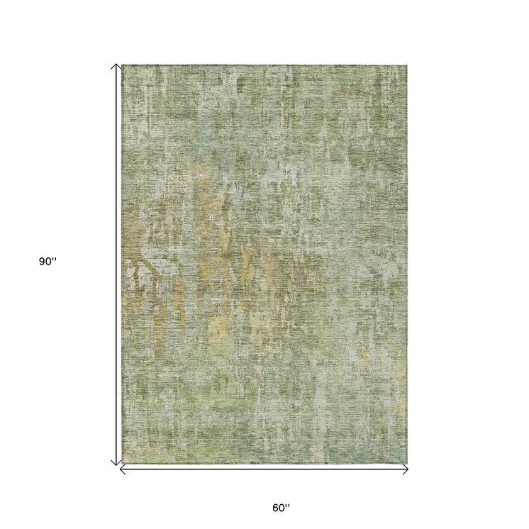 5' X 8' Sage Abstract Washable Indoor Outdoor Area Rug