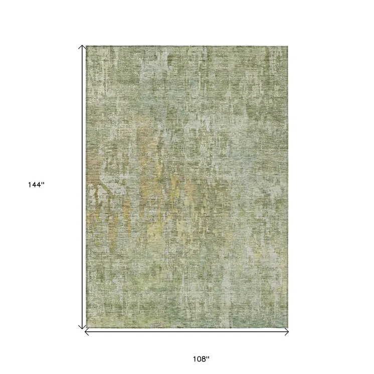 9' X 12' Sage Abstract Washable Indoor Outdoor Area Rug