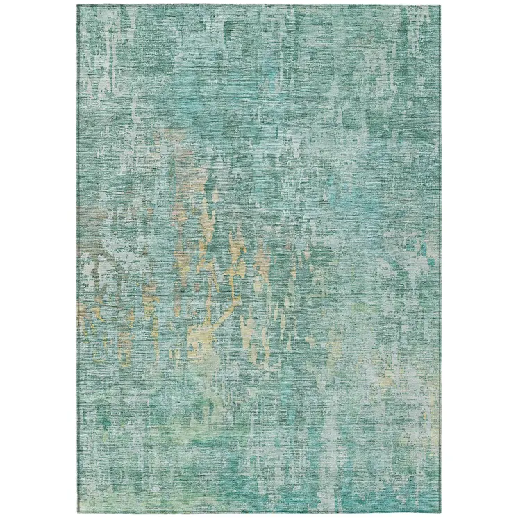 3' X 5' Teal Blue Abstract Washable Indoor Outdoor Area Rug
