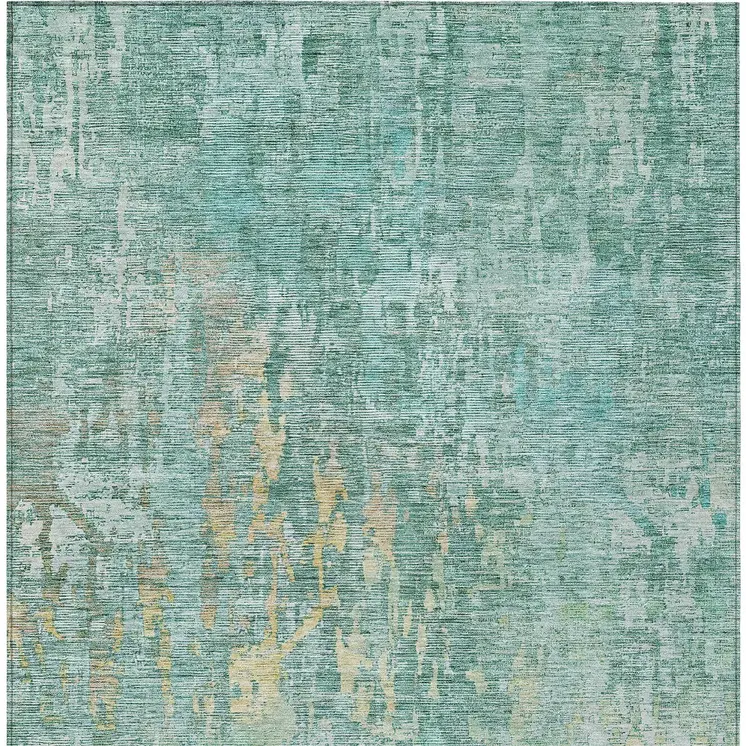 3' X 5' Teal Blue Abstract Washable Indoor Outdoor Area Rug