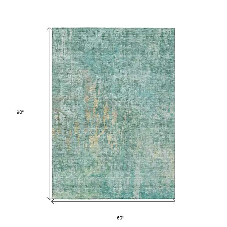 5' X 8' Teal Blue Abstract Washable Indoor Outdoor Area Rug
