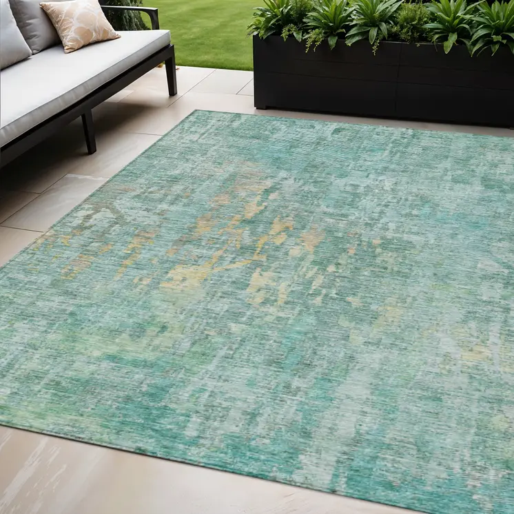 5' X 8' Teal Blue Abstract Washable Indoor Outdoor Area Rug