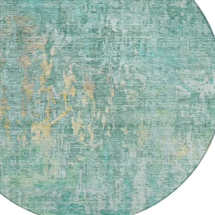 8' Teal Blue Round Abstract Washable Indoor Outdoor Area Rug