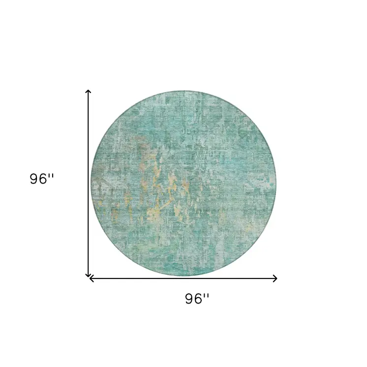 8' Teal Blue Round Abstract Washable Indoor Outdoor Area Rug