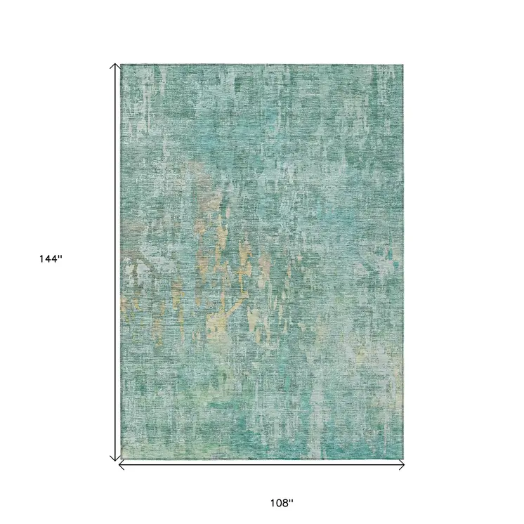 9' X 12' Teal Blue Abstract Washable Indoor Outdoor Area Rug