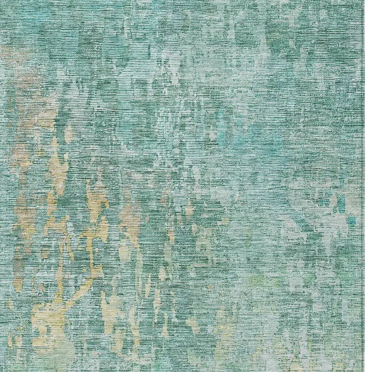 9' X 12' Teal Blue Abstract Washable Indoor Outdoor Area Rug