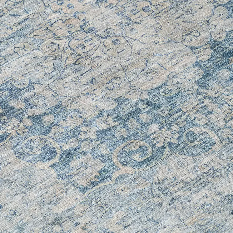 8' Blue Round Floral Medallion Washable Indoor Outdoor Area Rug