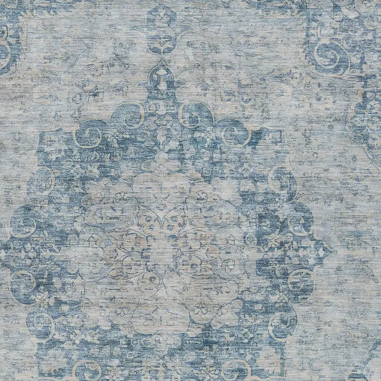 8' X 10' Blue Floral Medallion Washable Indoor Outdoor Area Rug
