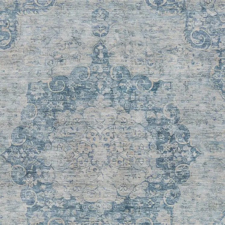 10' X 14' Blue Floral Medallion Washable Indoor Outdoor Area Rug