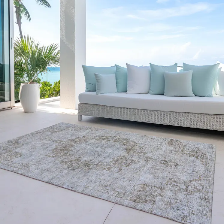 3' X 5' Chocolate Floral Medallion Washable Indoor Outdoor Area Rug