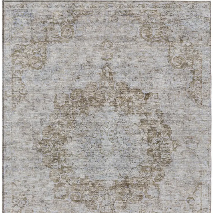 5' X 8' Chocolate Floral Medallion Washable Indoor Outdoor Area Rug