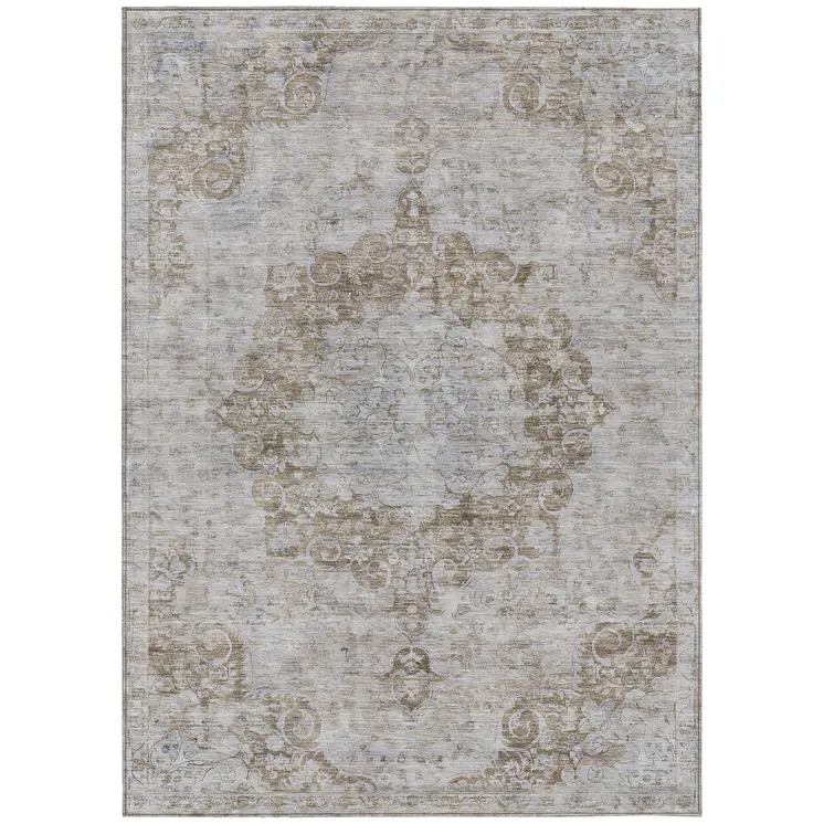 5' X 8' Chocolate Floral Medallion Washable Indoor Outdoor Area Rug
