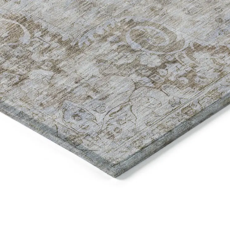 5' X 8' Chocolate Floral Medallion Washable Indoor Outdoor Area Rug
