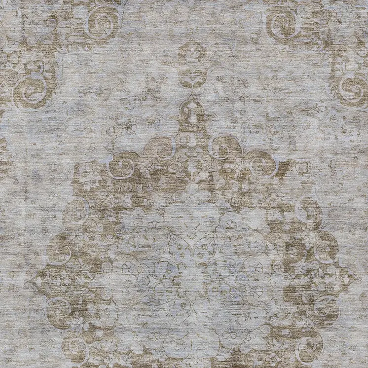 5' X 8' Chocolate Floral Medallion Washable Indoor Outdoor Area Rug