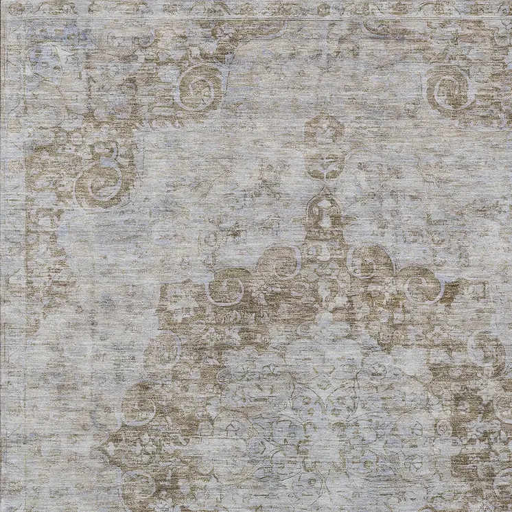 8' X 10' Chocolate Floral Medallion Washable Indoor Outdoor Area Rug