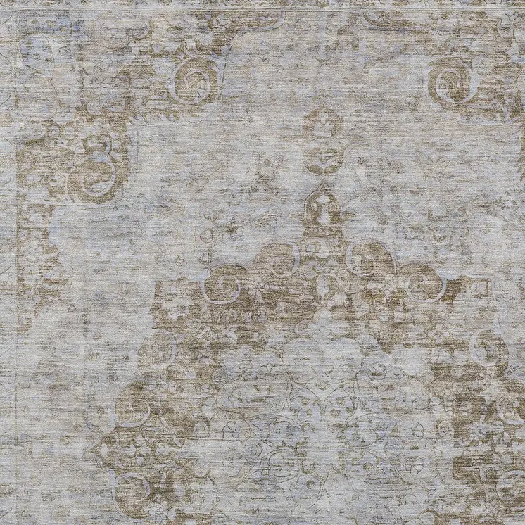 10' X 14' Chocolate Floral Medallion Washable Indoor Outdoor Area Rug