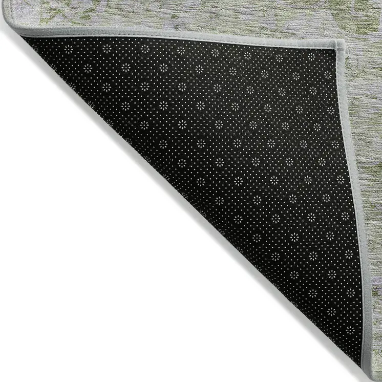 3' X 5' Olive Green Floral Medallion Washable Indoor Outdoor Area Rug