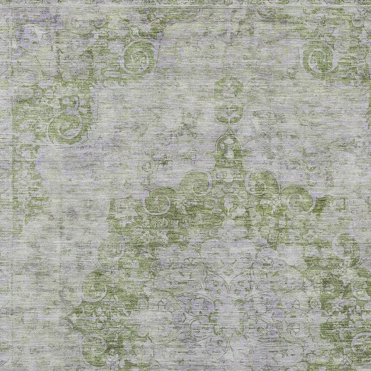 3' X 5' Olive Green Floral Medallion Washable Indoor Outdoor Area Rug
