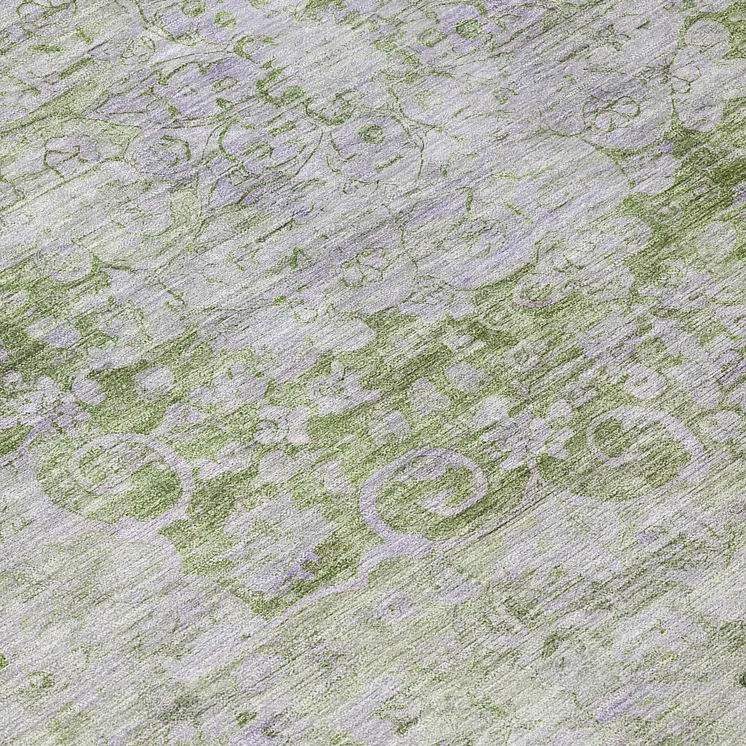 8' Olive Green Round Floral Medallion Washable Indoor Outdoor Area Rug