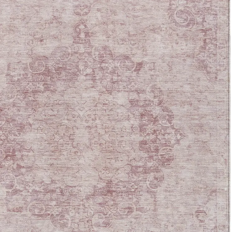 3' X 5' Pink Floral Medallion Washable Indoor Outdoor Area Rug