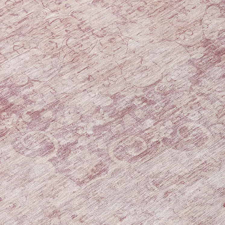 8' Pink Round Floral Medallion Washable Indoor Outdoor Area Rug