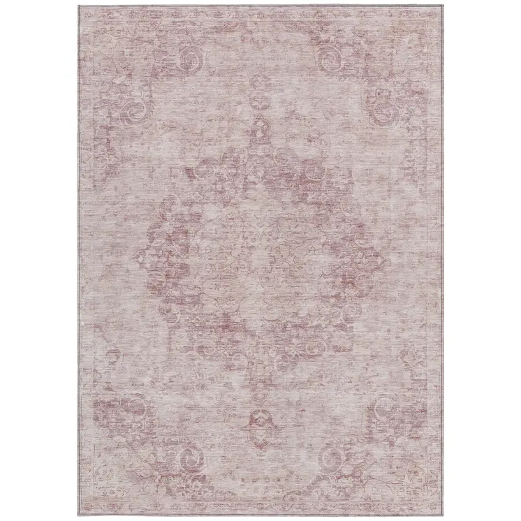 8' X 10' Pink Floral Medallion Washable Indoor Outdoor Area Rug