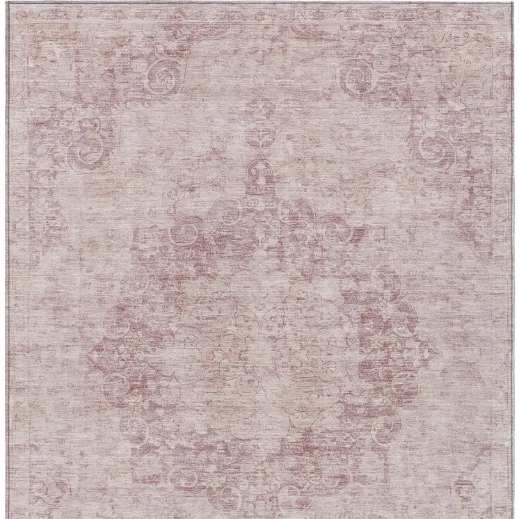 9' X 12' Pink Floral Medallion Washable Indoor Outdoor Area Rug
