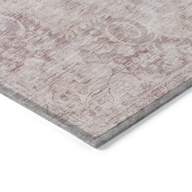 9' X 12' Pink Floral Medallion Washable Indoor Outdoor Area Rug