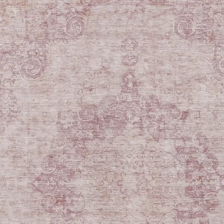 9' X 12' Pink Floral Medallion Washable Indoor Outdoor Area Rug