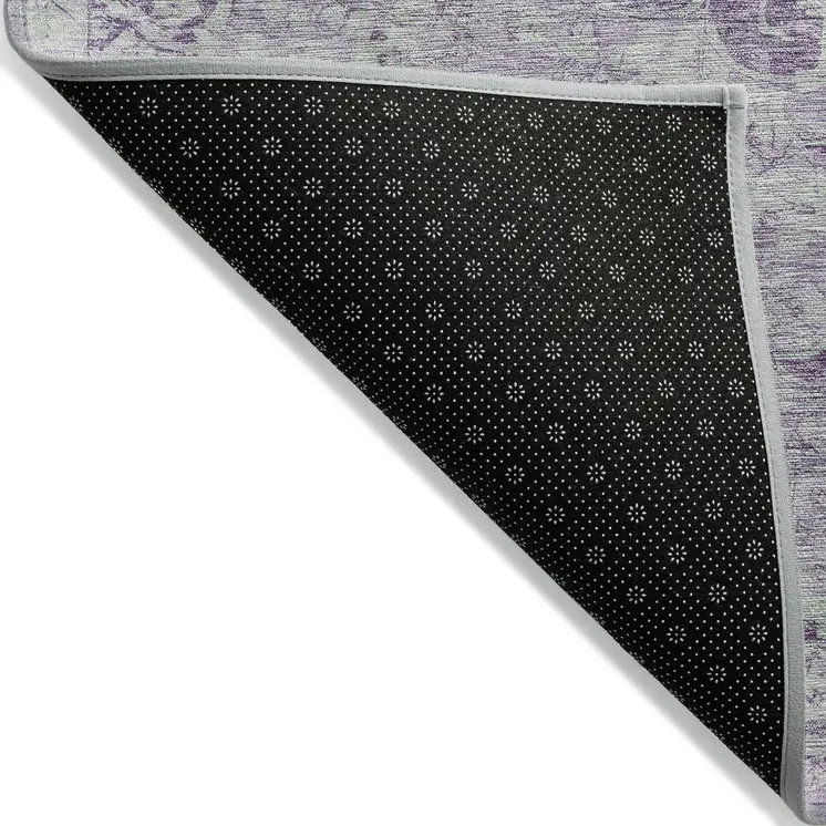 5' X 8' Purple Floral Medallion Washable Indoor Outdoor Area Rug